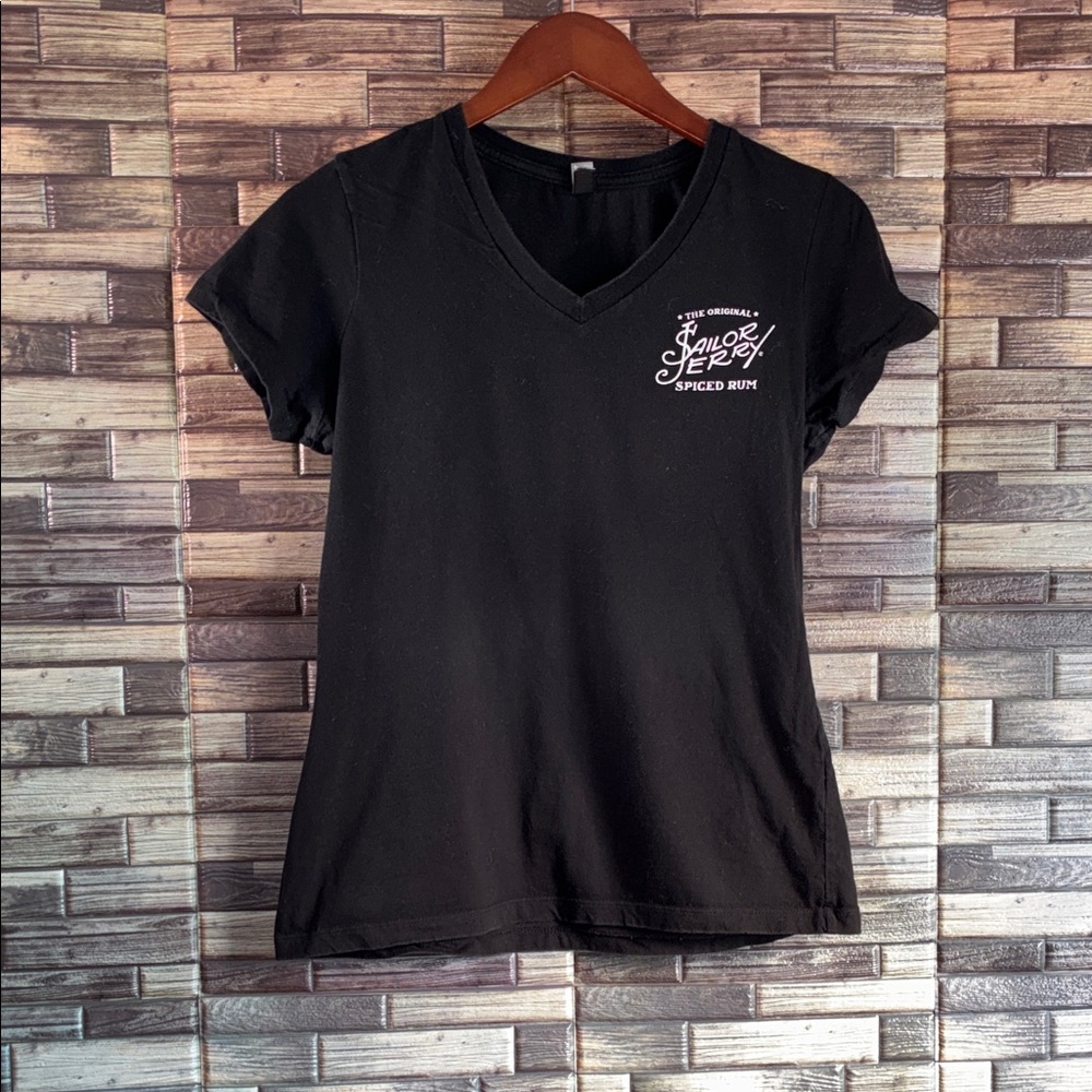 Black Women's V-Neck District Made Medium T-Shirt Smitty’s Garage & Sailor Jerry